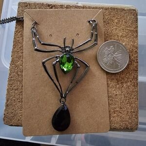 Green Jeweled Spider Necklace